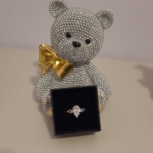 Moissanite Pear Sterling Silver Ring.